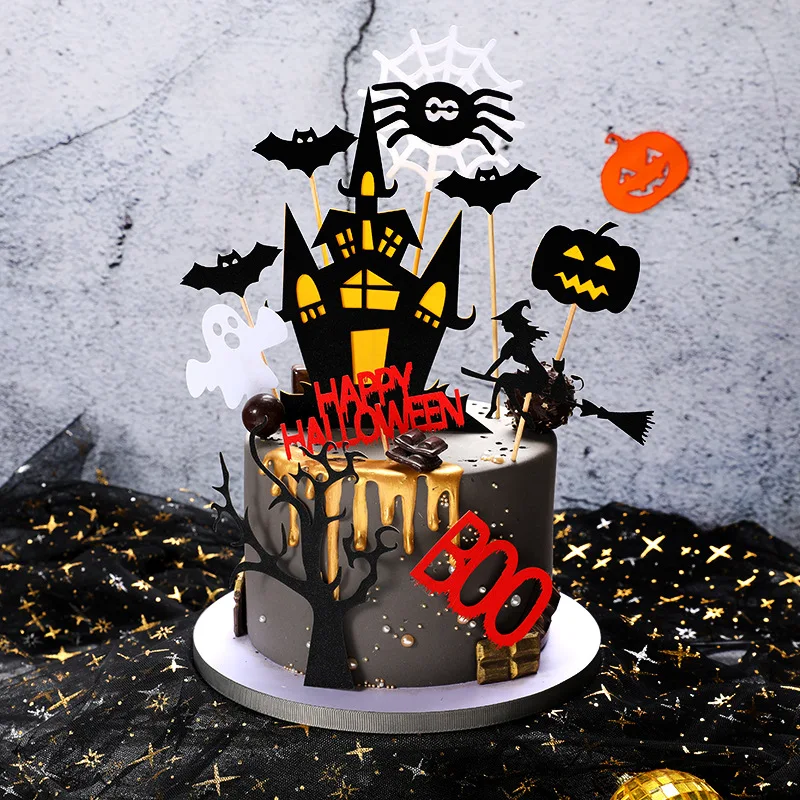 

Halloween Cake Toppers DIY Cupcake Topper Castle Vampire Ghost Witch Pumpkin Cake Flags Kids Wedding Birthday Party Baking Decor