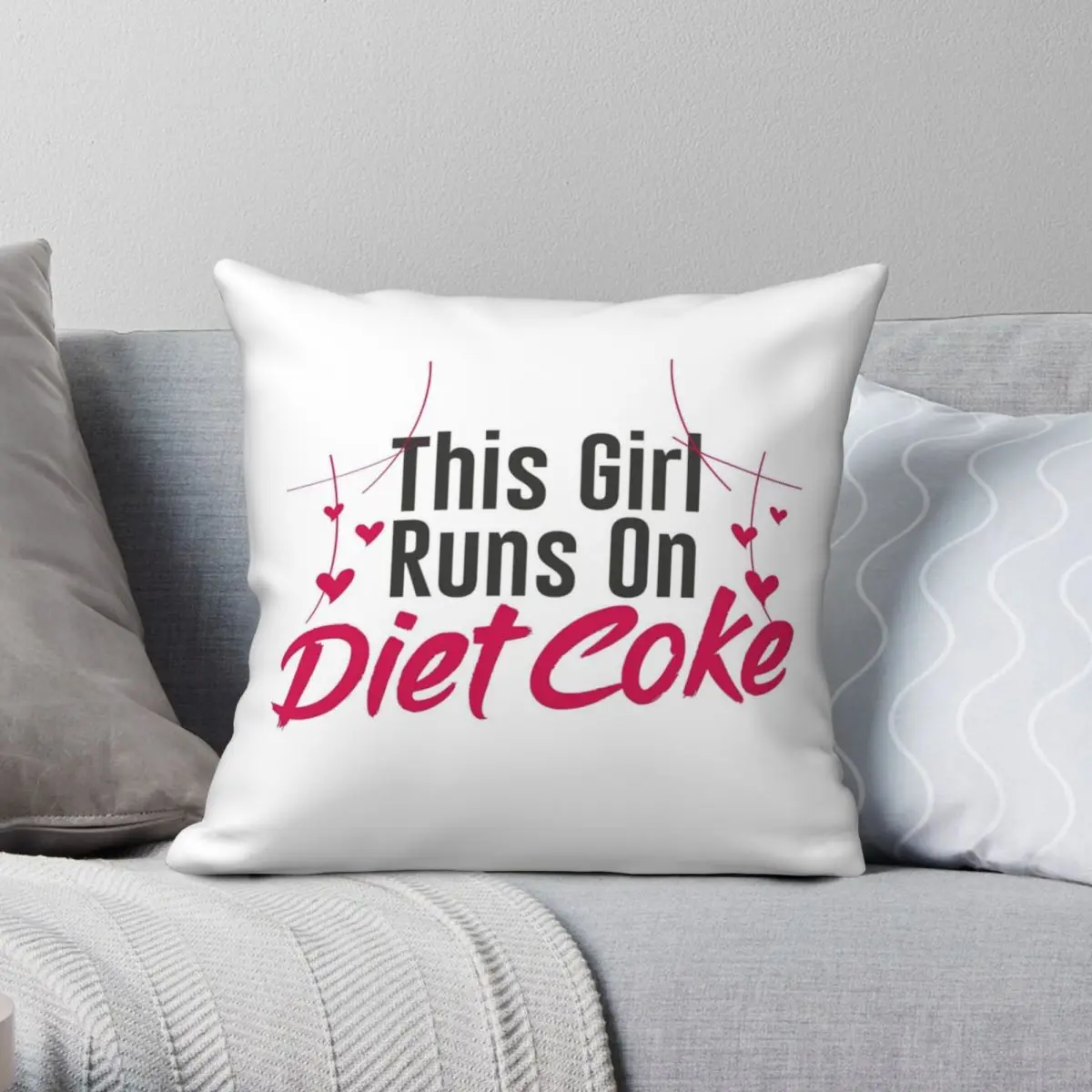 

This Girl Runs On Diet Coke Square Pillowcase Polyester Linen Velvet Pattern Zip Decorative Home Cushion Case 45x45