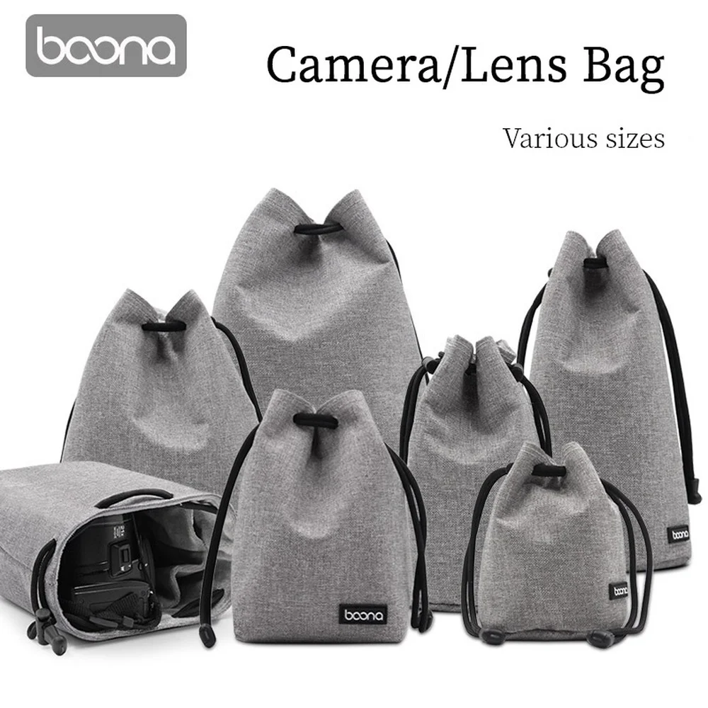 

BOONA Camera Bag Backpack Lens Bag Drawstring Pouch Fleece Waterproof Camera bag Protect for DSLR Nikon Canon Sony Pentax