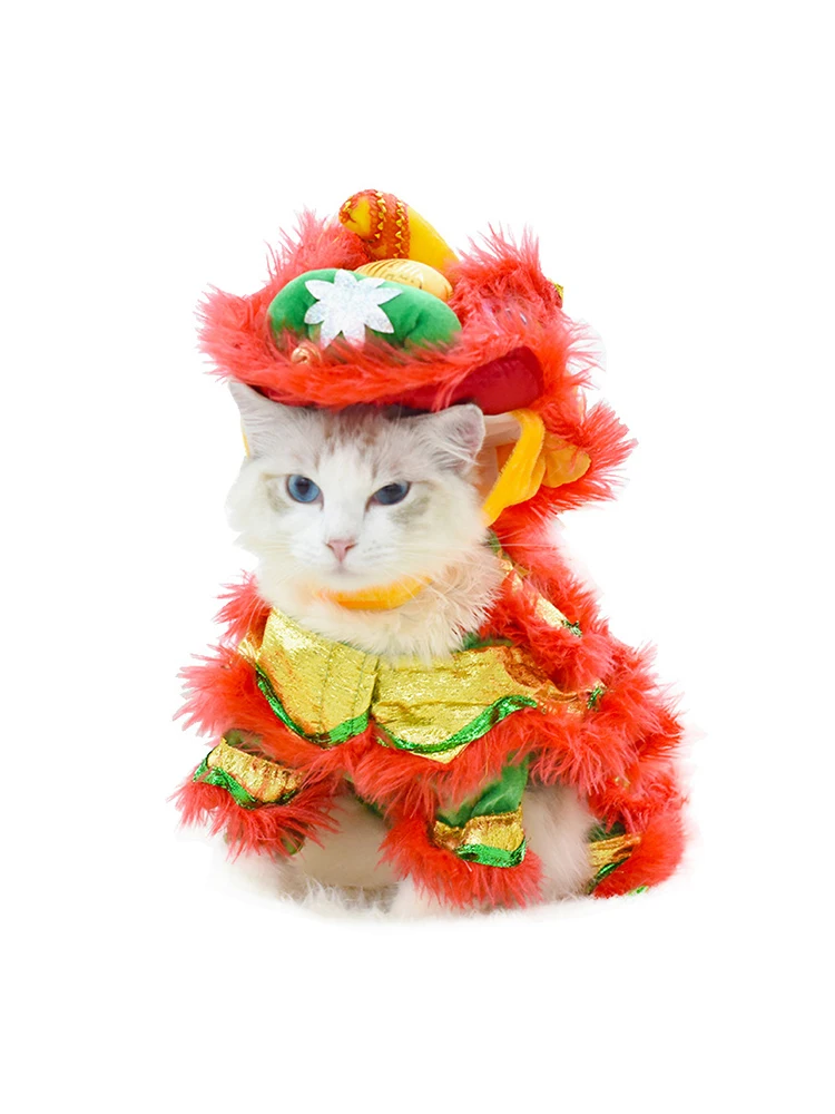 

2022 Spring Festival Cat Lion Dance Costume Legal Battle Makeover New Year Pet Clothing Funny Decorate Red Dragon and Lion Dance