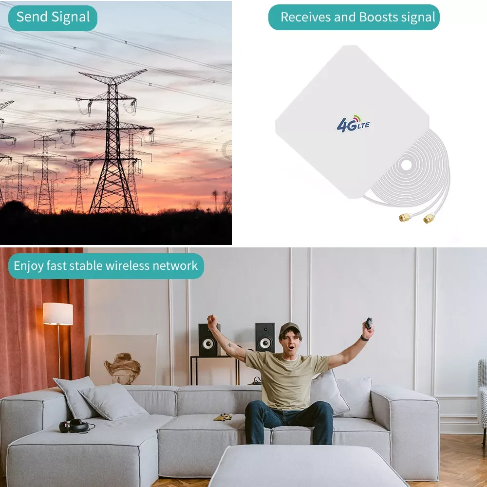 4G LTE Antenna 35dBi Panel Antena with SMA TS9 CRC9 Male Connector 3m Cable for 4G Modem Router Adapter Connector Signal Zoom