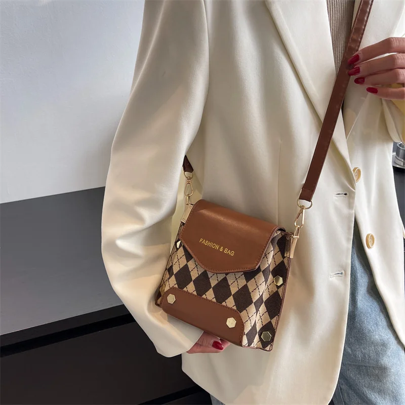 

Женская сумка в клетку с индивидуальным дизайном, новинка осень-зима 2021, модная сумка-мессенджер через плечо с широким ремнем, женская сумка