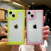 luxury transparent square phone case for iphone 13 12 11 pro max x xs xr 7 8 plus se 2020 shockproof candy colors 2 in 1 cover