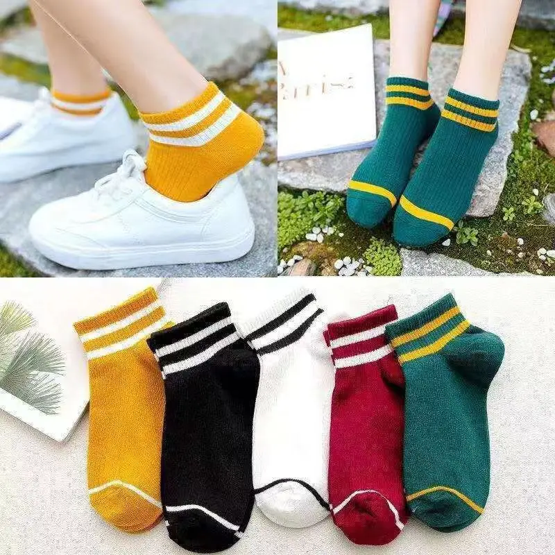 5 Pairs Cute Women Socks Harajuku Polyester Cotton Low Tube Women's Socks Summer Casual Breathable Japanese Style Cartoon Socks