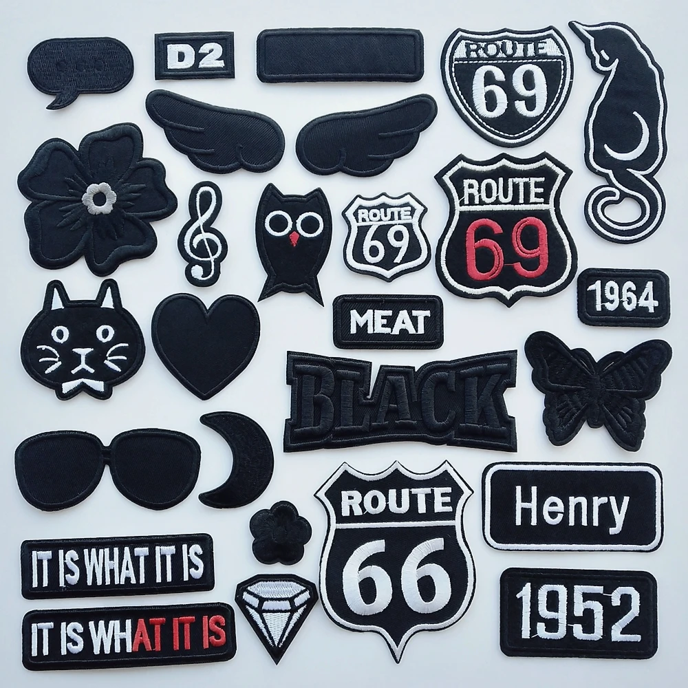 

Fashion Stickers black and white Embroidery Patches for Clothes Backpack Iron On Patch Embroidered Patchs Badge Appliques Jeans