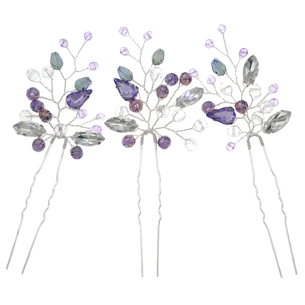 

3 Pcs Rhinestone Hair Pins Buns Wedding Colored Diamond Bride Headpieces Accessories Clips Rhinestones Brides Women