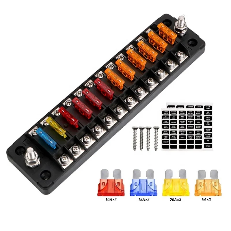 12-way Fuse Box Fuse Block Holder Circuit ATO/ATC Fuse Block Damp-Proof Protection Cover Sticker Car Accessories Tools Official