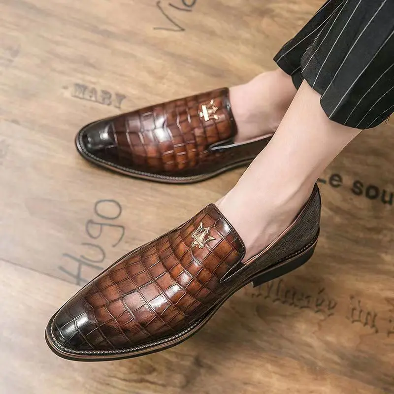 

Black Loafers for Men Stone Pattern Business Round Toe Slip-On Brown Gray Men's Formal Shoes Wedding Shoes Size 38-45