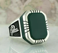 green agate stone silver mens ring european american style fashion temperament retro ring party club signet ring jewelry