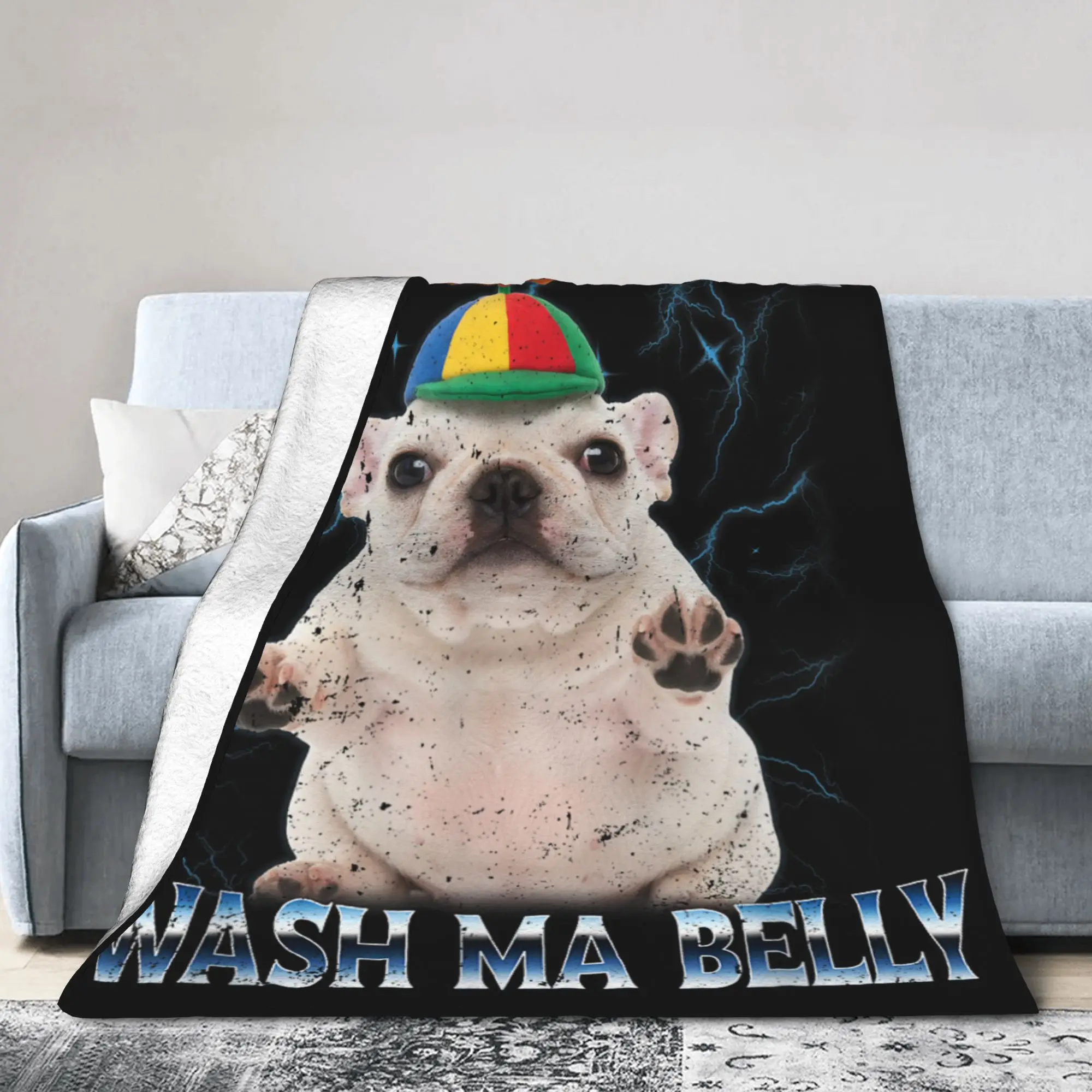 Фото Одеяло I Am Pibble Wash My Belly Pibble Meme, фланелевое винтажное теплое одеяло с забавной собакой Brainrot для спальни, зимние путешествия №1