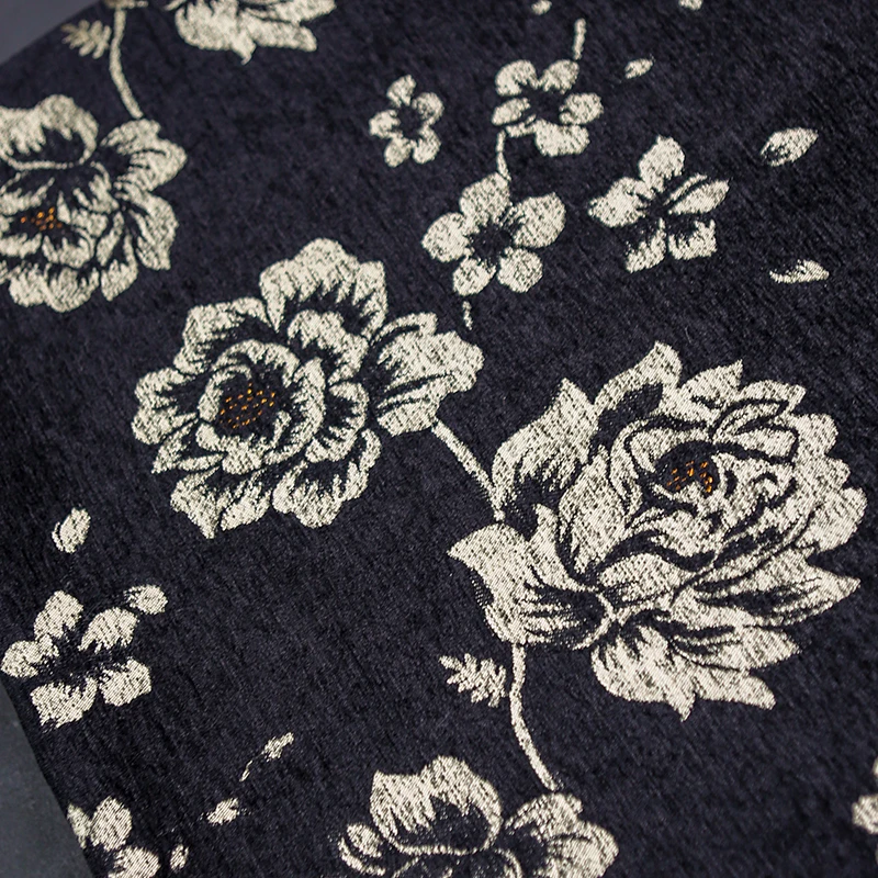 Фото Черный, золотой пион, жаккардовая ткань, пион, комплект Cheongsam, текстурированный теплый осенне-зимний комплект одежды, материал Fusion №3