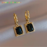 2022 new classic black zircon pendant gold earrings south korea sweet accessories party women luxury elegant jewelry