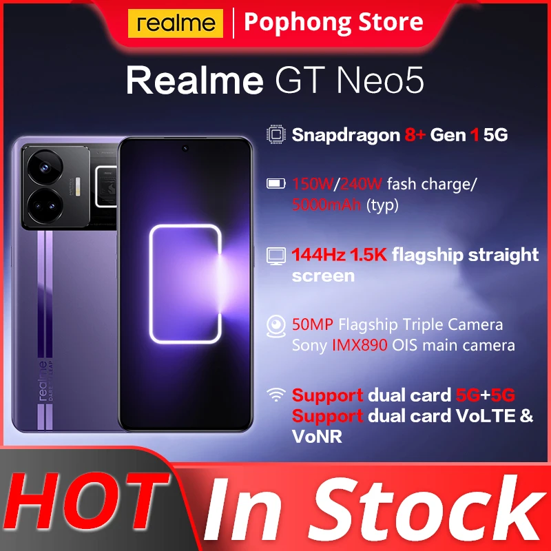 Смартфон Realme GT Neo 5, 6,74 дюйма, 144 Гц, Snapdragon 8 +, 8 ядер, 240 Вт/150 Вт