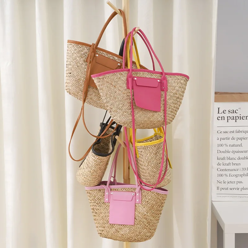 

2022 Summer Designer Hand Portable Diagonal Water Grass Straw Shoulder Bag Idyllic Beach Ladies Handbag Large Capacity Tote PU