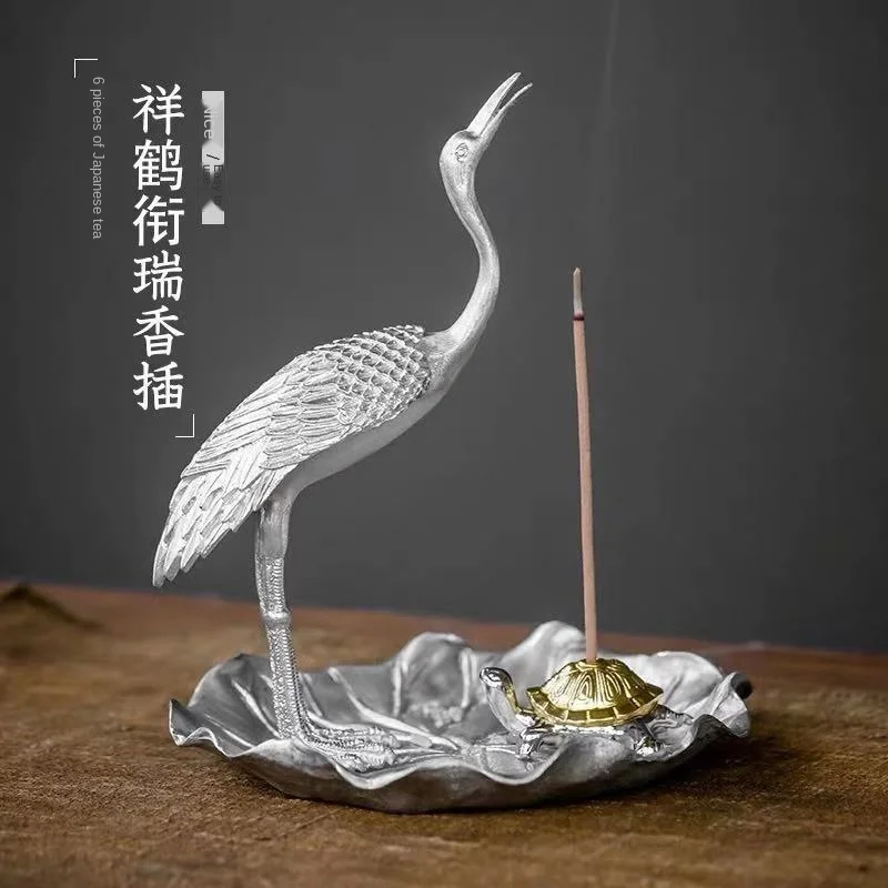 

Tin Crane Incense Holder Incense Holder Zen Art Joss-Stick Long Incense Censer Turtle Decoration Tea Ceremony Room Decor