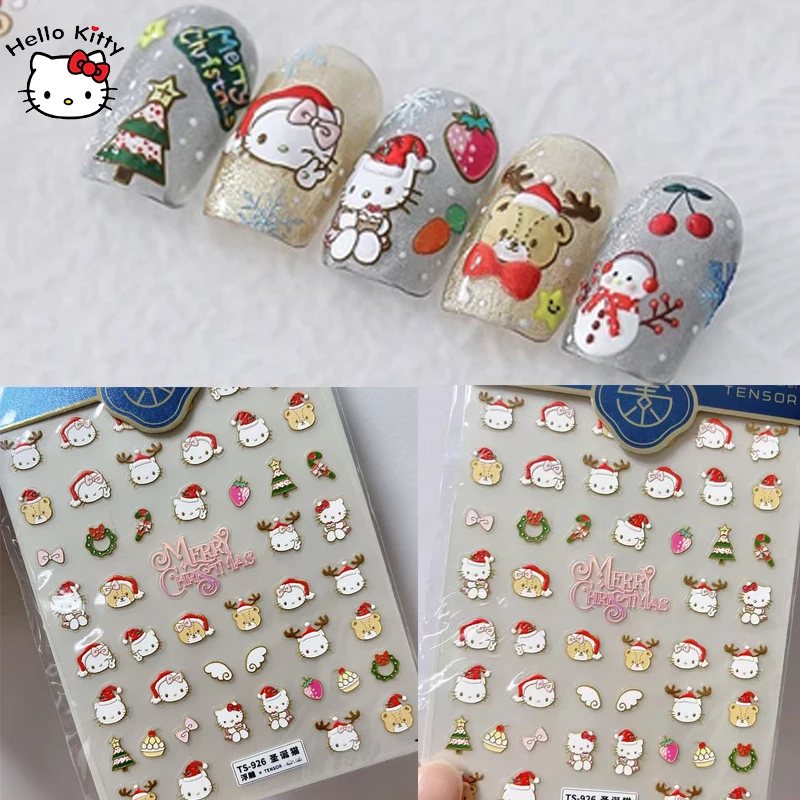 

New Anime Hello Kitty Manicure Cute Cartoon Christmas Series Nail Sticker Exquisite Fashion Simple Convenient Student Daily Gift