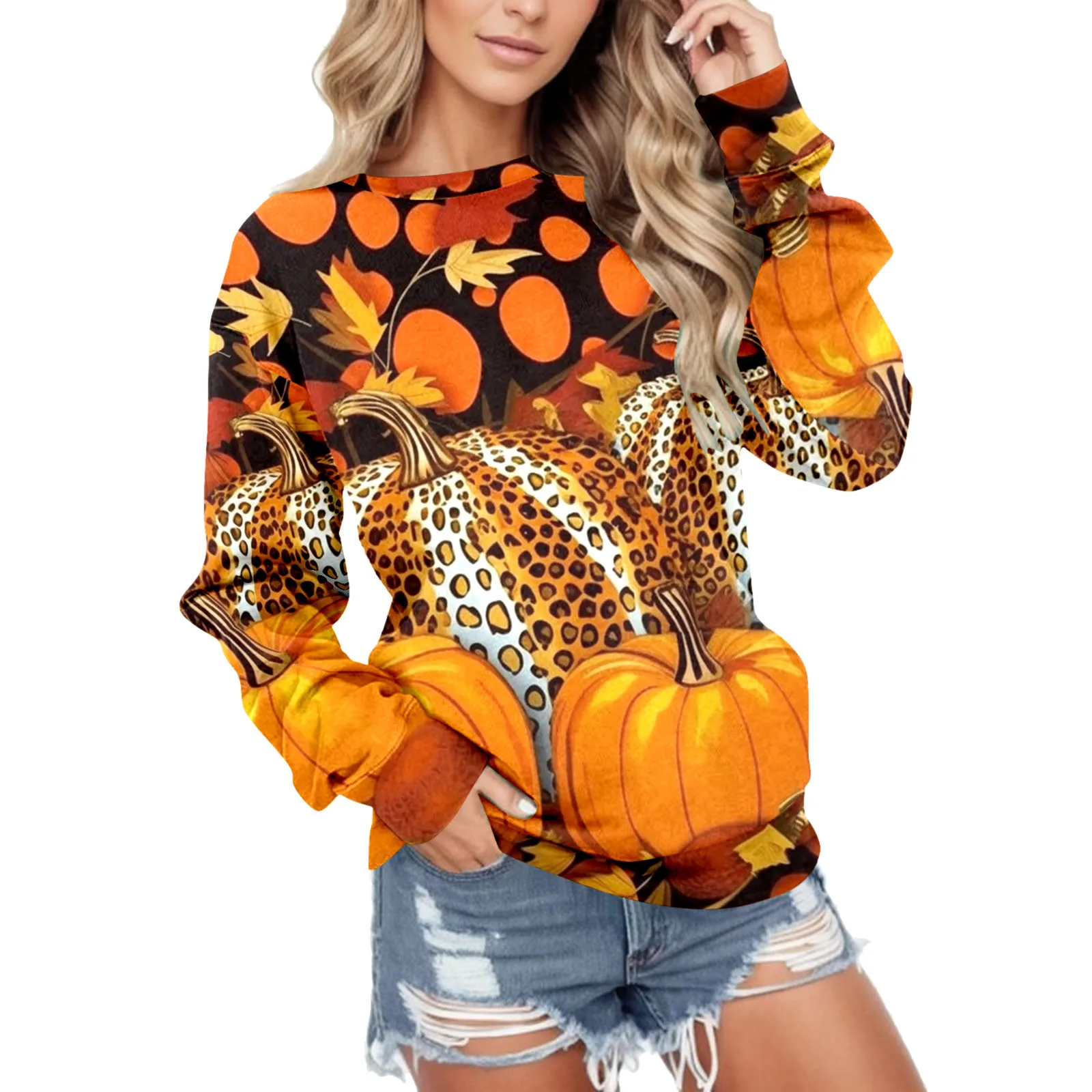 

Женский свитшот с принтом на Хэллоуин, Свитшот оверсайз с капюшоном, топы с круглым вырезом, повседневный пуловер с длинным рукавом, Y2k