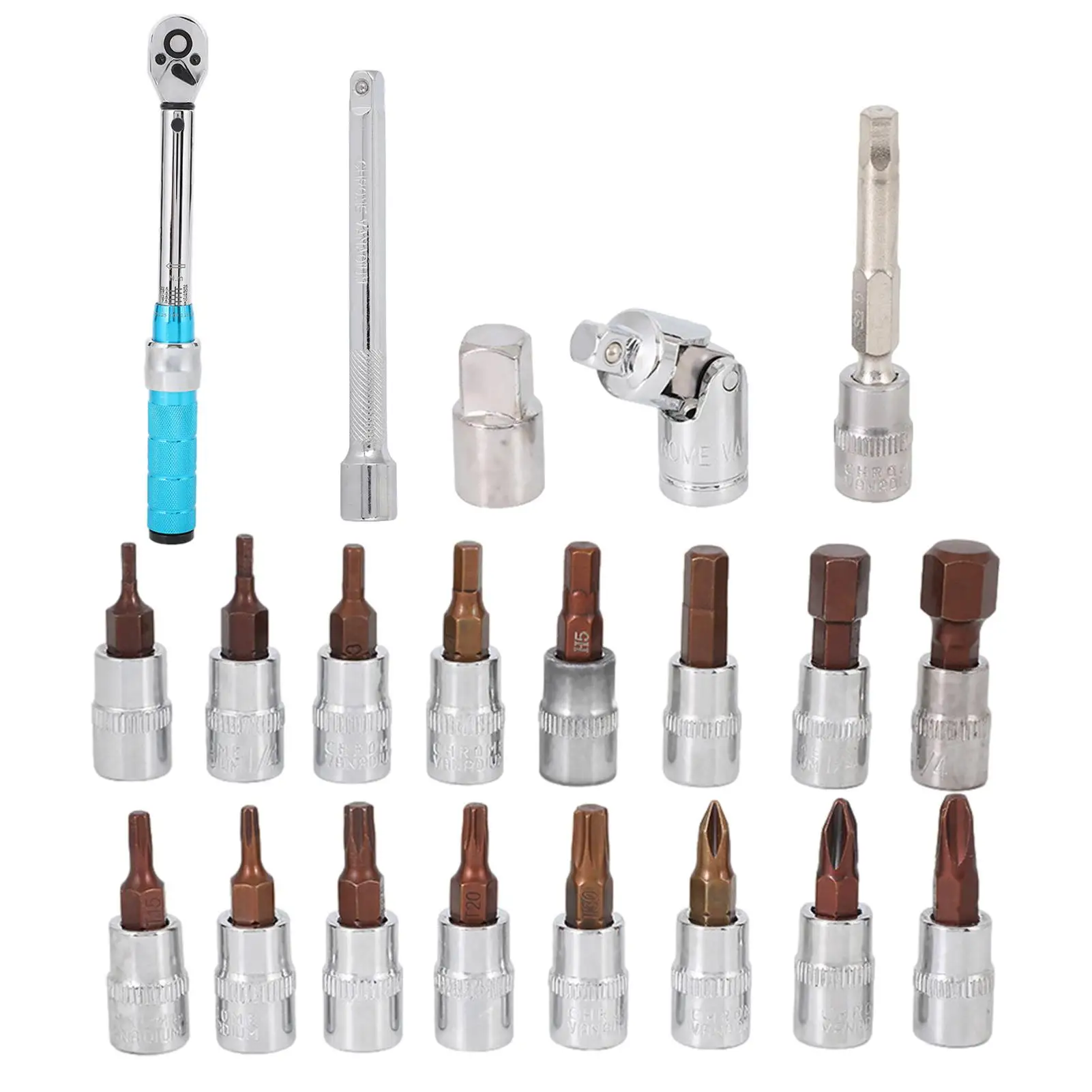 

Torque Wrench Set 21 PCS 1/4 Inch Drive Torque Wrench 5 To 25 Nm Essential Bicycle Torque Wrench Tools With Extension Sockets