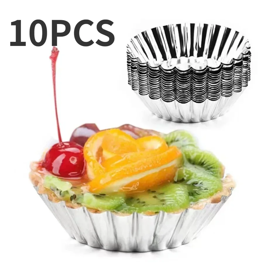 

10 Pieces 3 Styles of Egg Tarts Pudding Cake Molds Reusable Kitchen Baking Molds Pastry Cakes Dessert Tool Pots Cake Decorating