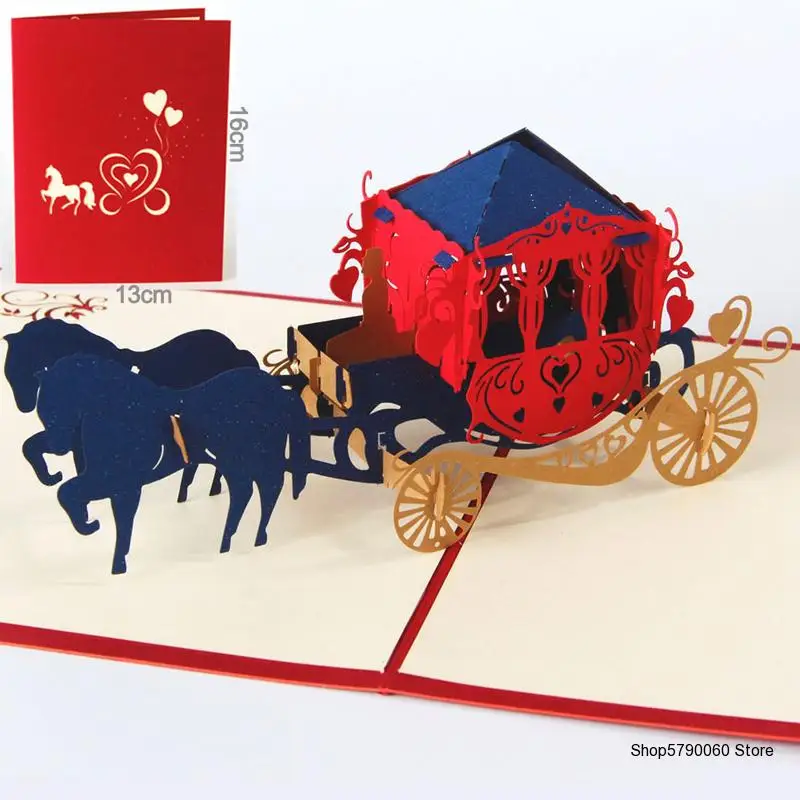 

3D Pop Up Paper Laser Cut Greeting Cards Creative Handmade Kirigami Wedding lnvitations Love Carriage Postcards Wishes Gifts