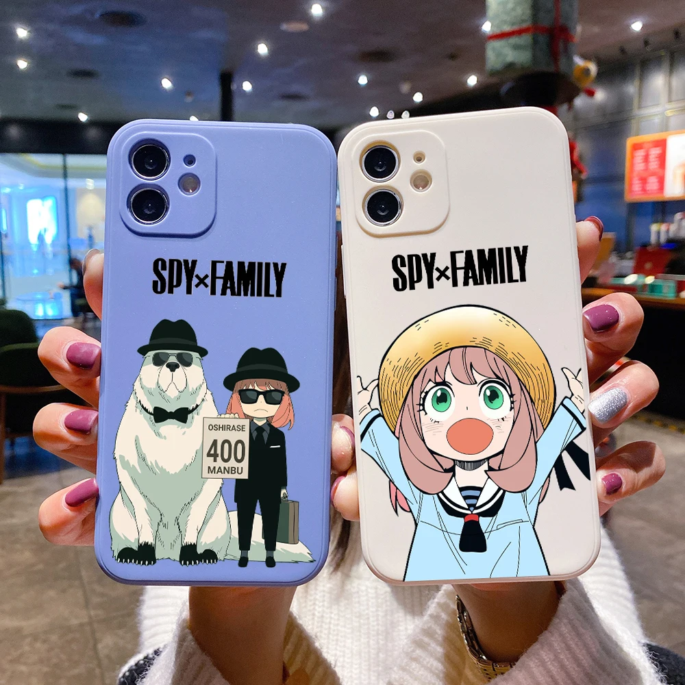 

Square Liquid Silicone Phone Case For iPhone 14 13 12 11 Pro MAX XR X SE XS 7 8 Plus Soft DIY Cover Japan Spy × Family Anime