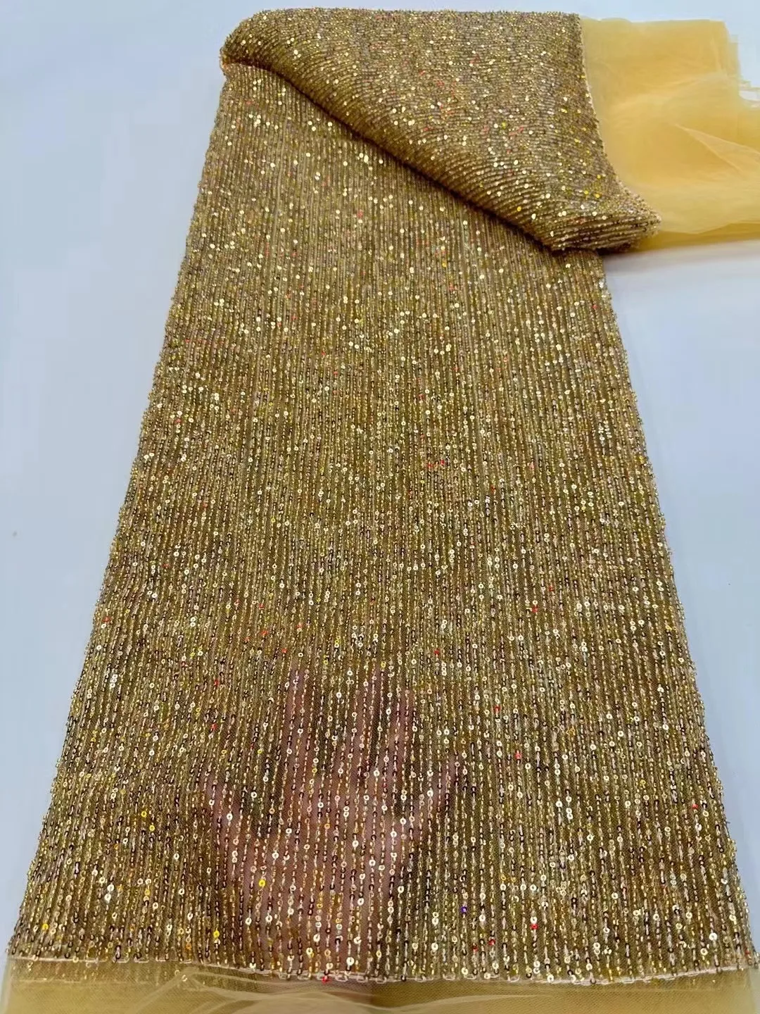 

10 colors (5yards/pc) Shining African tulle lace fabric embroidered tiny sequins beads French net lace for party dress RF-0880