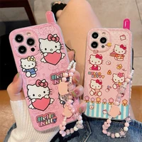 japan cute hello kitty kawaii bracelet phone cases for iphone 13 12 11 pro max xr xs max x shockproof soft shell y2k girl gifts