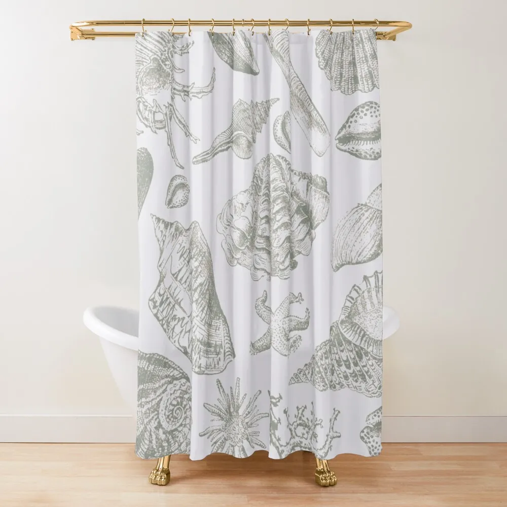 

Soft Gray Seashell Beach Shore Vintage Design Hooks For Curtains Elegant High Quality Curtain For Bedroom Shower Curtains