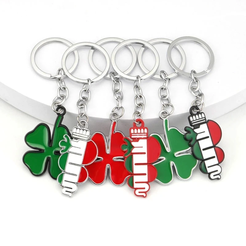 

For Alfa Romeo 147 156 164 166 159 GT Giulia Giulietta Stelvio Car Keychain Green Four Leaf Clover Keyring Key Chain Ring Holder