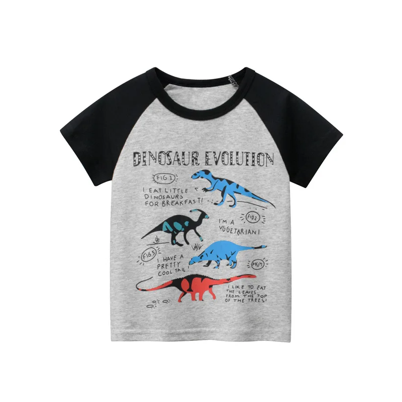 

2023 New Summer Children's Clothing Dinosaur Print Boys Short Sleeve Cotton T-shirt Baby Tops Kids Clothes
