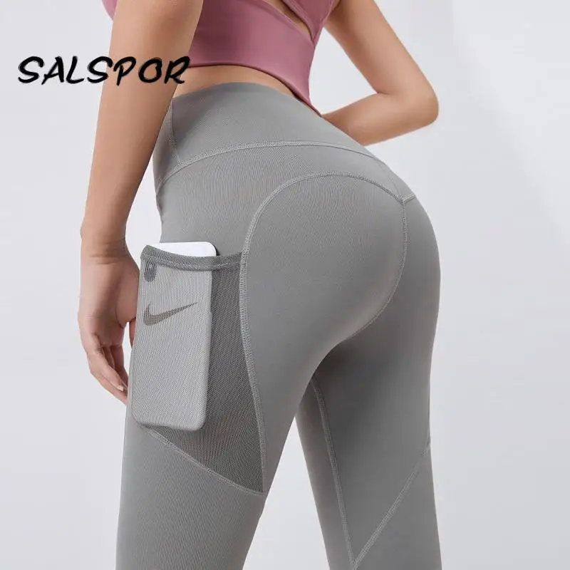 

SALSPOR женские спортивные Леггинсы с сетчатыми карманами с высокой талией, брюки для живота, сексуальные женские брюки для фитнеса, дышащие че...