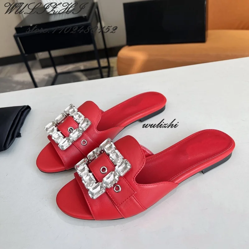 Босоножки женские кожаные с квадратной пряжкой роскошные открытые туфли без