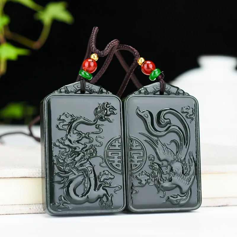 

Xinjiang – pendentif en Jade Hetian, Dragon et phénix, Joker Simple, bijoux pour hommes et femmes