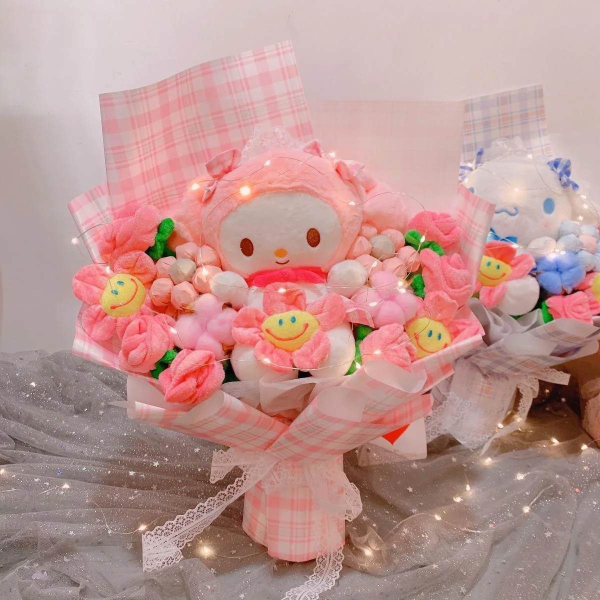 Букеты Hello Kitty со светодиодсветильник кой My Melody Cinnamoroll Kuromi Kawaii Плюшевые игрушки