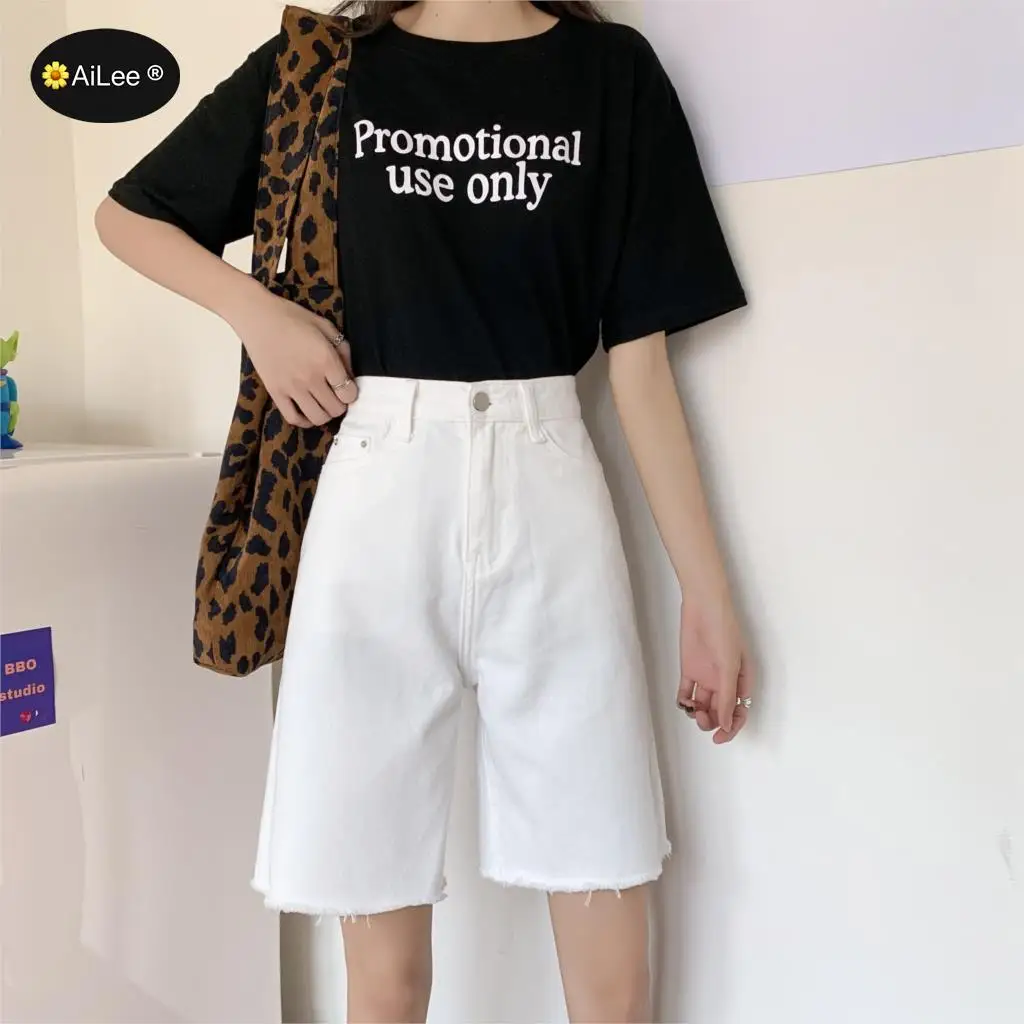 Bermuda Jean Shorts Women Summer Denim Short Tassel Solid Casual High Waist Shorts Streetwear Plus Size Students Half Long Jeans