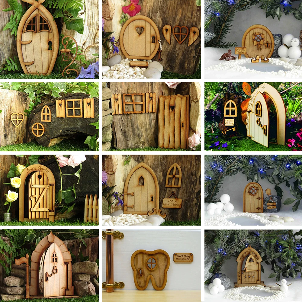 

Gift Doll House Vintage Decoration Wood Ornament Wooden Craft Micro Landscape Dollhouse Garden Miniature Fairy Elf Door