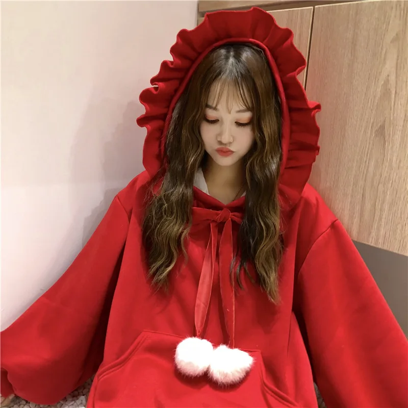 KPOP Kawaii Hooded Sweatshirt Christmas Red Harajuku Pullover Women's Oversize Gothic Y2K Women's Korean Hoodie