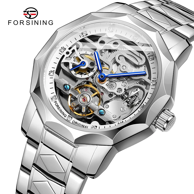 

FORSINING Men's Automatic Watch Skeleton Mechanical Luxury Brand Stainless Steel Band Tourbillion Wristwatch Relojes Hombre 2022