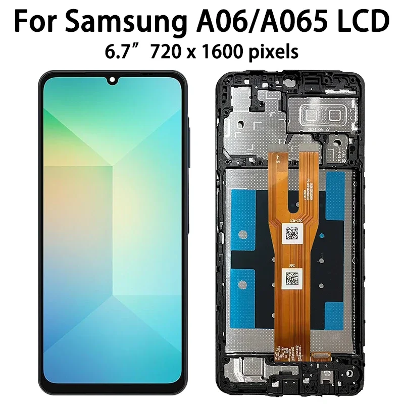Фото Экран дисплея A06 с рамкой для Samsung A06 A065 SM-A065F SM-A065M Дисплей с цифровым преобразователем сенсорного экрана в сборе №3