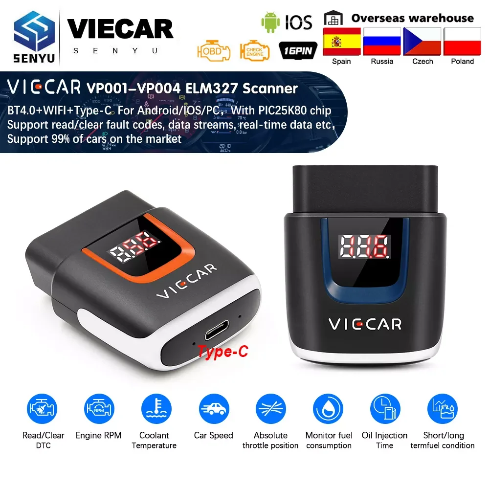 

Viecar ELM327 V2.2 PIC18F25K80 OBD2 WIFI ELM 327 USB Scanner Auto Tool BT4.0-Wireless OBD2 OBD 2 Car Diagnostic For Android/IOS