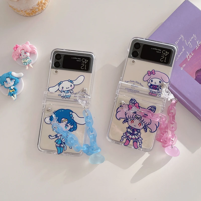 

Cute Japanese Anime Cartoon Animal Monster Transparent Phone Case For Galaxy Z Flip 3 5G Case Flip 3 Shockproof Soft Cover Coque