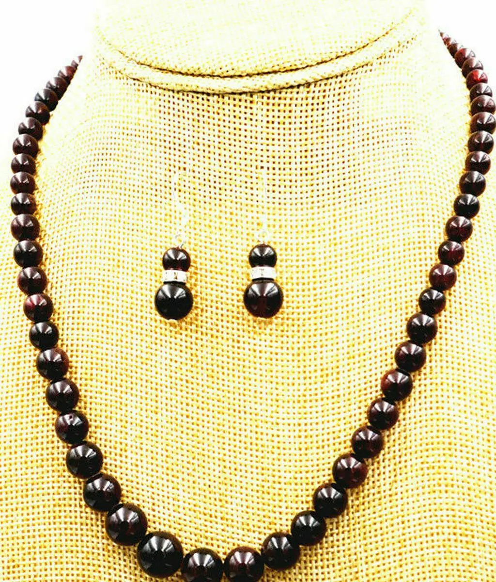 Натуральное колье и серьги 5-11 мм с темно-красным гранатом набор из серег 18 ДЮЙМОВ