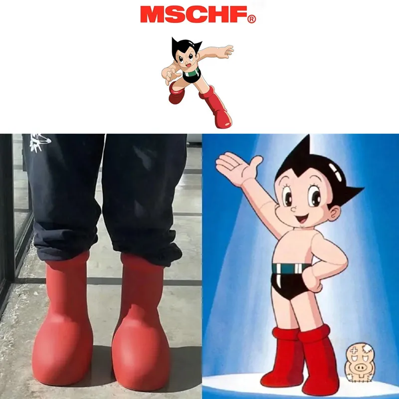 

[Astro Boy] MSCHF Astro Boy Big Red Shoes Solid Color Round Head Flat Rubber Boots Men's and Women's Creative Trendy Shoes