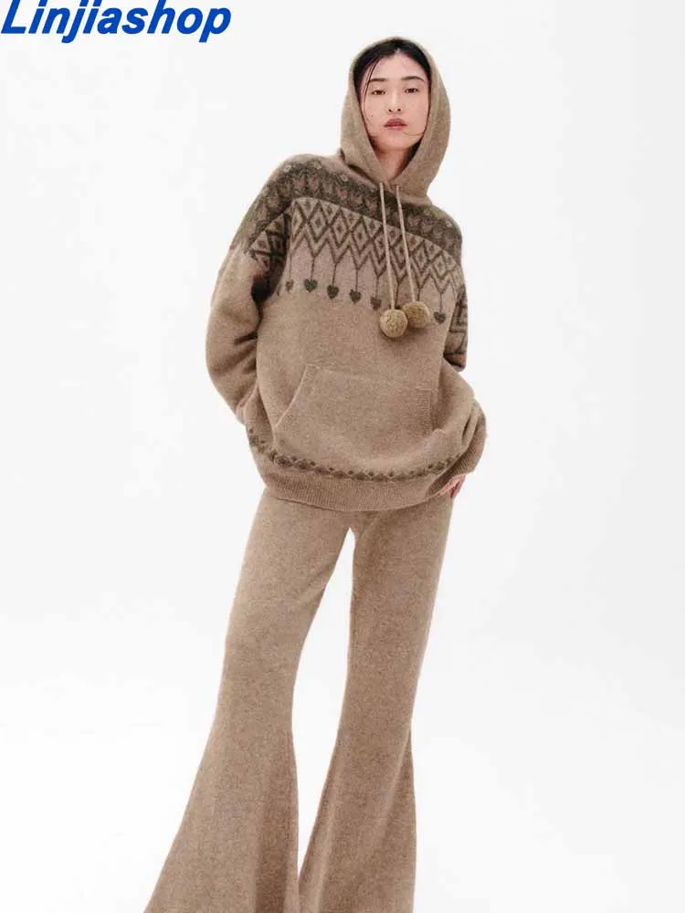 

Winter Fashion Vintage Women Geometric Print Pullover Long Sleeve Loose Knitted Oversize Sweater Female