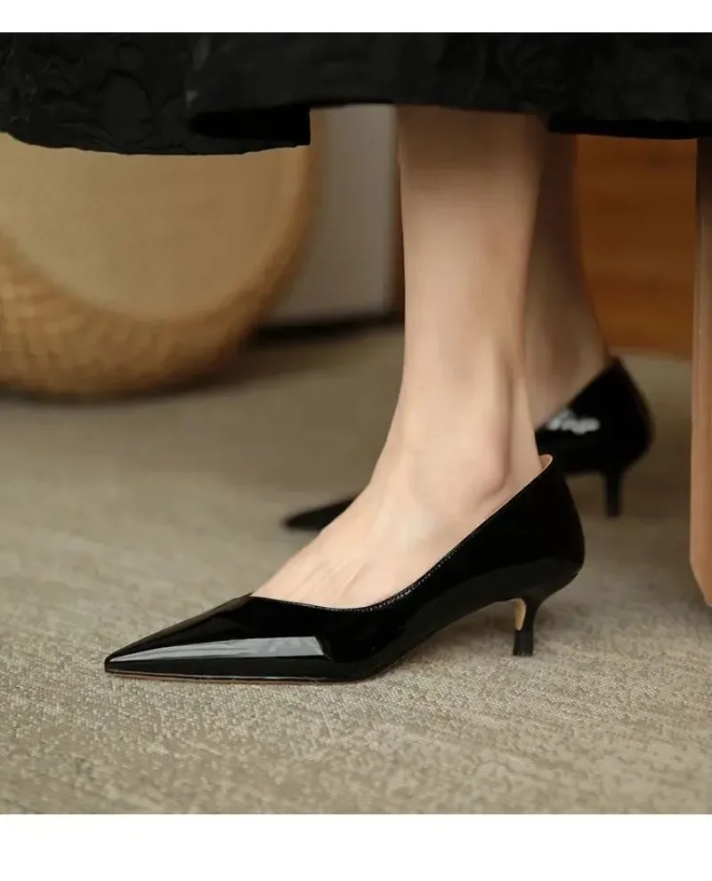 Туфли-лодочки женские на шпильке профессиональная обувь из лакированной кожи