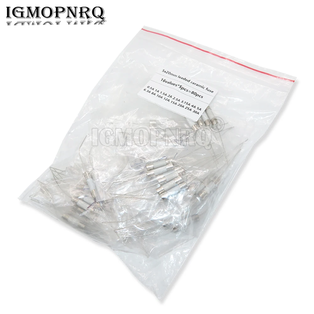 

80PCS 16 Value 250V 5*20mm Ceramic Fuse With Pins KIT 0.5A-30A 5mm X20mm Slow Blow 0.5A 1A 2A 3.15A 4A 5A 8A 10A 15A 20A 25A 30A