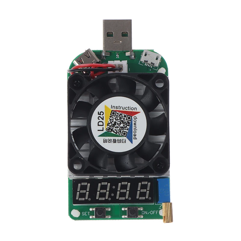 

LD25 электронный нагрузочный резистор USB интерфейс разрядка батарея тест светодиодный дисплей вентилятор регулируемое напряжение тока 25 Вт