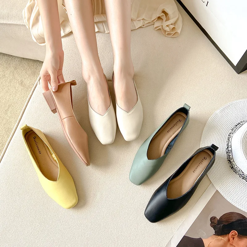 

Leather Women's Shoes Soft Female Footwear Square Toe Casual Sneaker Slip-on Black Flats Genuine Leather Dress Comfortable New S