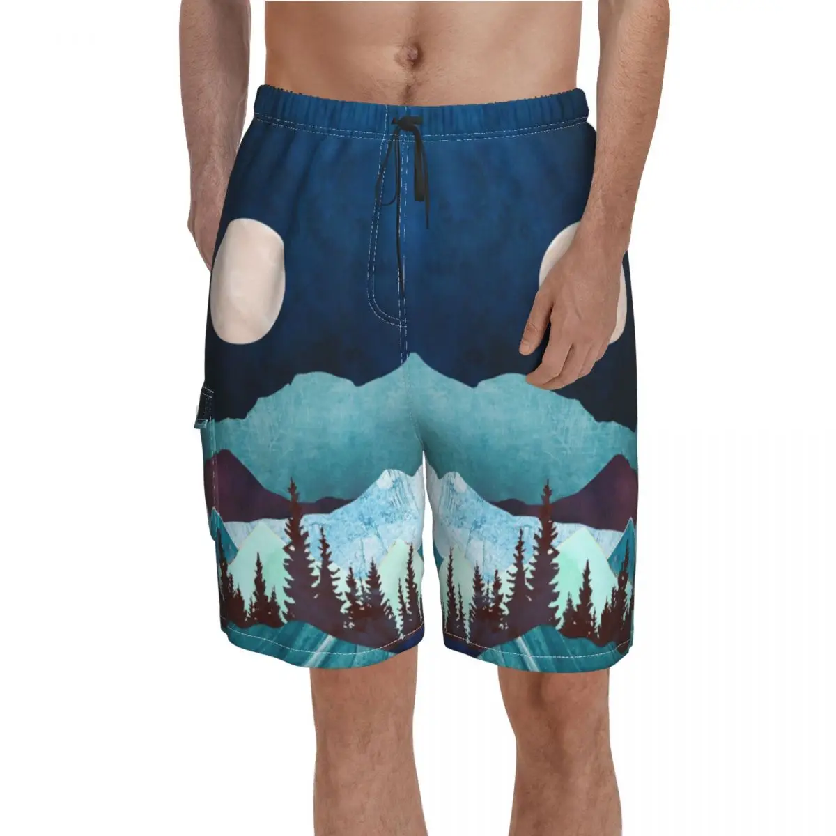 

Moon Bay Board Shorts Planet Men Beach Swimming Trunks Polyester Funny Swim Trunks