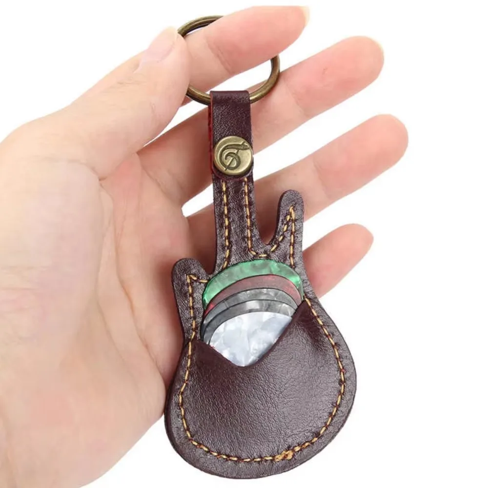 Кожаная сумка для медиатора чехол-держатель в форме гитары с кольцом ключей 5 шт.